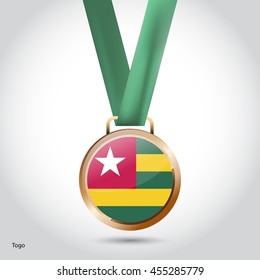 Togo Flag in Bronze Medal. Vector Illustration. RIO Olympic Game Bronze Medal. Vector Illustration