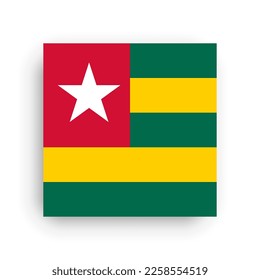 Togo flag - flat vector square with sharp corners and dropped shadow.