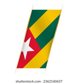 Togo flag in the form of a banner with waving effect and shadow. Modern vector design.
