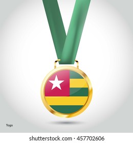 Togo Flag in gold Medal. Vector Illustration. RIO Olympic Game gold Medal. Vector Illustration