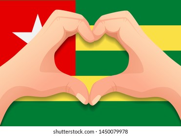 Togo flag and hand heart shape. Patriotic background. National flag of Togo vector illustration