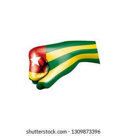 togo flag and hand on white background. Vector illustration