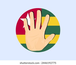 Bandera de Togo con señal de stop de mano, protesta e idea de derechos humanos, diseño de Vector, protesta en Togo, restricción o emblema prohibido, violación de la libertad de expresión, detener la guerra