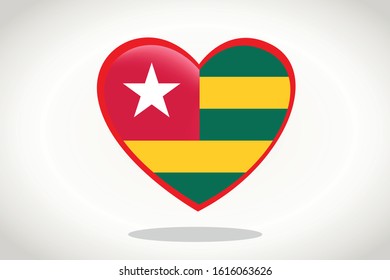 Togo Flag in Heart Shape. Heart 3d Flag of Togo, Togo flag template design.