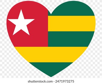 Togo flag  in heart shape isolated  on  transparent  background. vector illustration 