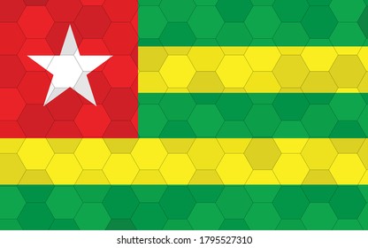 Togo flag illustration. Futuristic Togolese flag graphic with abstract hexagon background vector. Togo national flag symbolizes independence. 