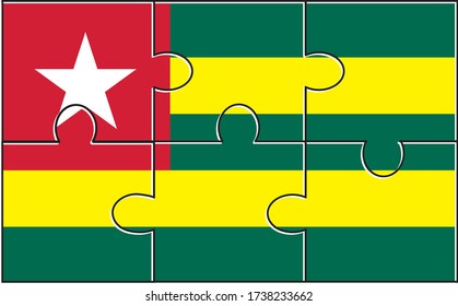 Rompecabezas de la Bandera de Togo. Ilustración vectorial. 6 rompecabezas. Rompecabezas simples para los niños.