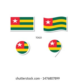 Togo flag logo icon set, rectangle flat icons, circular shape, marker with flags.