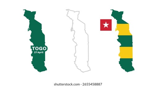  Bandera de Togo y conjunto de mapas. Bandera de Togo en colores y proporciones oficiales., Mapa