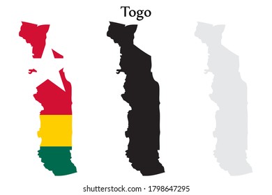 La bandera de Togo y el mapa dan forma a color negro y gris. EPS.file.
