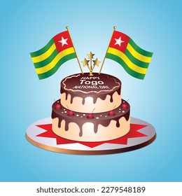 Togo Flag National Day with a Cake on a Blue Background