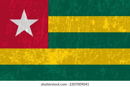 Bandera togolesa, colores oficiales y proporción. Ilustración vectorial.