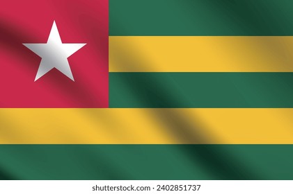 Togo flag. The official ratio. The wavy flag. Standard size. Flapping pleated flags. Flag icon. 3d illustration. Computer illustration. Digital illustration. Vector illustration.