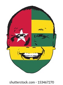 A Togo flag on a face, isolated against white. 