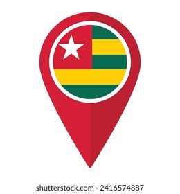 Togo flag on map pinpoint icon isolated. Flag of Togo