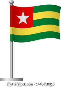 Togo flag on pole. Metal flagpole. National flag of Togo vector illustration