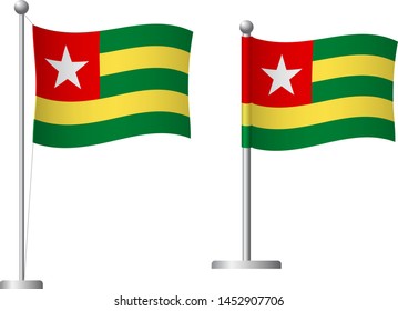 Togo flag on pole. Metal flagpole. National flag of Togo vector illustration