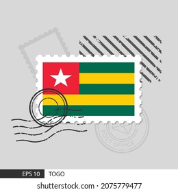 Togo flag postage stamp. Isolated vector illustration on grey post stamp background and specify is vector eps10.