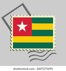 Togo flag postage stamp. Isolated vector illustration on grey post stamp background