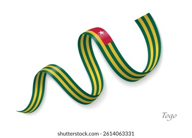 Togo flag ribbon waving national colors, symbolizing pride, unity and national identity