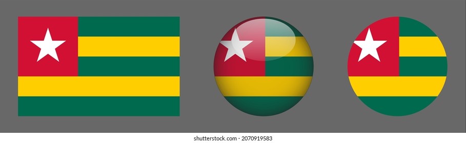 Togo flag set collection, button rounded, flat rounded.