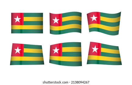 Togo Flag Set Togolese Flags National Symbol Banner Icon Vector Stickers Africa African Lomé Wave Country City State Wavy Realistic Culture Nation Republic Kingdom Every All Flag Vintage