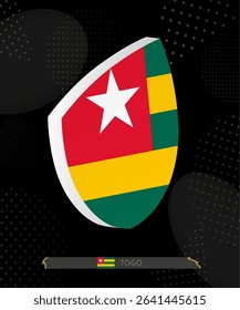 Togo Flag Shield icon in 3D on Dark Modern Abstract Rugby Background. Perfect for sports events, heritage themes, national celebrations, and patriotic designs.