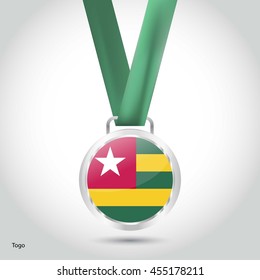 Togo Flag in Silver Medal. Vector Illustration. RIO Olympic Game silver Medal. Vector Illustration