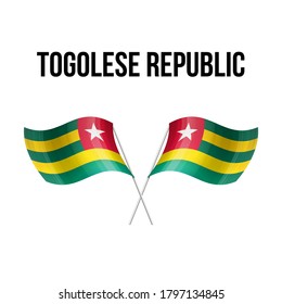 Símbolo del estado de la bandera togolesa aislado en una bandera nacional de fondo. Tarjeta de saludo Día de la Independencia Nacional de la República Togolesa. Cartel de ilustración con bandera de estado realista.
