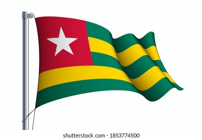 Togo flag state symbol isolated on background national banner. Greeting card National Independence Day of the Togolese republic. Illustration banner with realistic state flag.