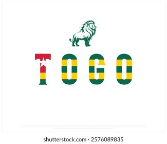 TOGO flag Typography with lion flag on a white background, Vector design of TOGO flag typography, Flag of Togo, National Day Design, TOGO Day design