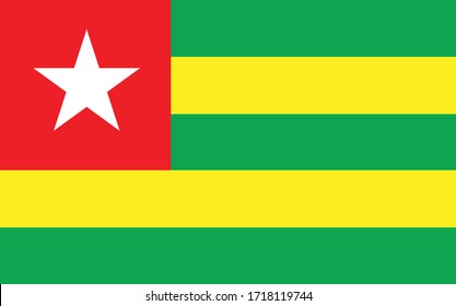 Togo flag vector graphic. Rectangle Togolese flag illustration. Togo country flag is a symbol of freedom, patriotism and independence.