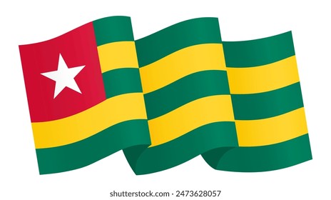 Onda de la bandera de Togo aislada en png o Ilustración vectorial de fondo transparente. 