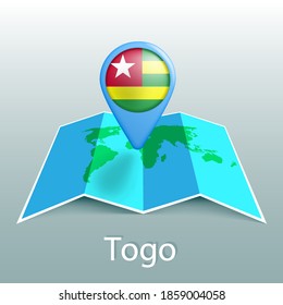 Togo flag world map in pin with name of country