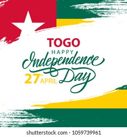 Togo Happy Independence Day, april 27 national holiday celebrate card with hand lettering greetings and brush stroke background. Vector Illustration.