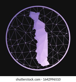 Togo icon. Vector polygonal map of the country. Togo icon in geometric style. The country map with purple low poly gradient on dark background.