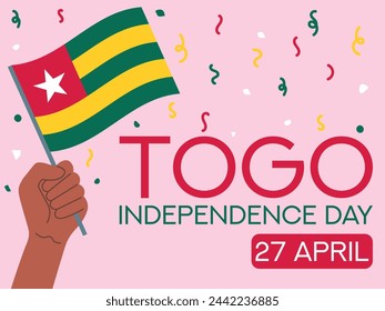 Togo independence day 27 april. Togo flag in hand. Greeting card, poster, banner template