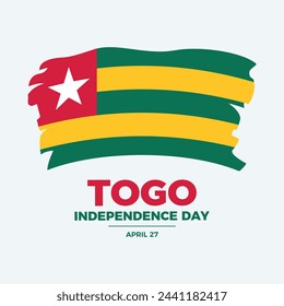 Togo Independence Day poster vector illustration. Grunge flag of Togo icon vector. Paintbrush Togolese flag symbol. Template for background, banner, card. April 27 every year. Important day