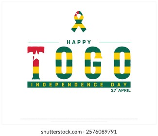 TOGO Independence Day vector design on a white background with ribbon flag, Independence Day of Togo, Typographic Design of TOGO National Day, Ribbon flag of Togo