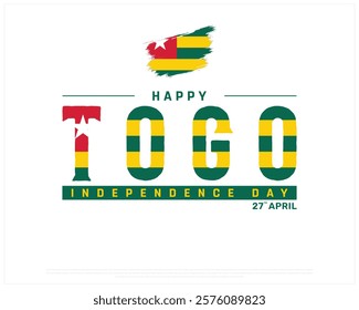 TOGO Independence Day vector design on a white background with brush flag, Independence Day of Togo, Typographic Design of TOGO National Day, Brush flag of Togo