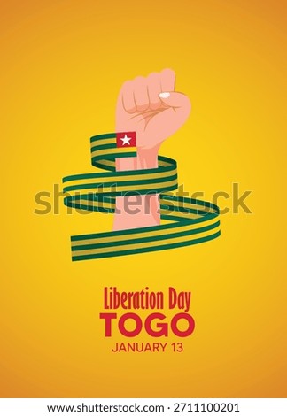 Togo Liberation Day Poster Featuring Raised Fist Wrapped in National Colored Ribbon