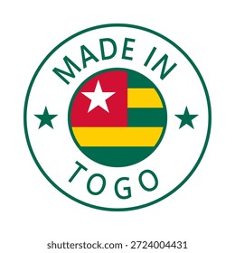 Togo Made in Stamp im Kreis mit Flagge Vektorvorlage auf weißem Hintergrund