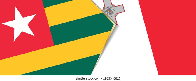 Togo and Malta flags, two vector flags symbol of relationship or confrontation.