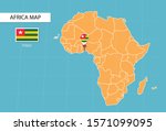 Togo map in Africa, icons showing Togo location and flags.