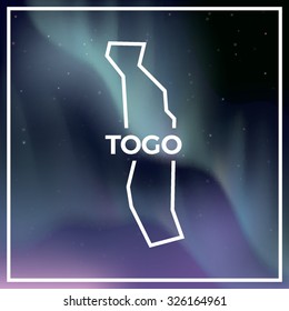 Togo map against the backdrop of polar lights on the starry sky. Aurora Borealis abstract vector background. EPS10 contains transparency, mesh gradients used.