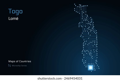 Togo Map with a capital of Lomé Shown in a Microchip Pattern. E-government. World Countries vector maps. Microchip Series	