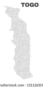 Togo map designed with little dots. Vector abstraction in black color is isolated on a white background. Scattered little particles are organized into Togo map.