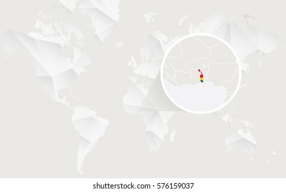 Togo map with flag in contour on white polygonal World Map. Vector Illustration.
