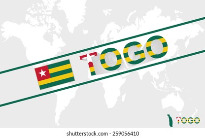 Togo map flag and text illustration, on world map