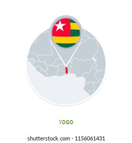 Togo map and flag, vector map icon with highlighted Togo